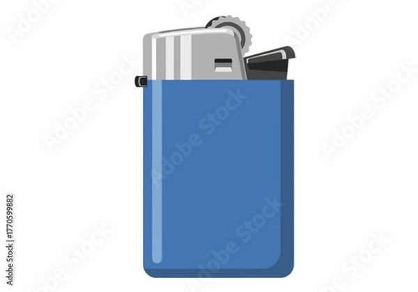 Fototapeta Blue Refillable Lighter with Silver Top and Flint Wheel.