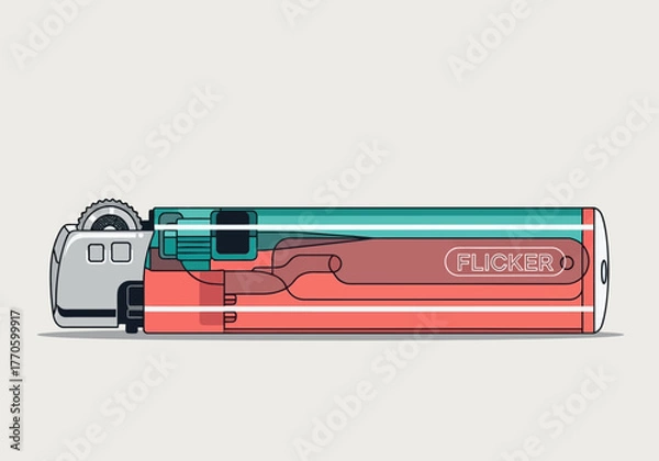 Fototapeta Stylized Illustration of a Flicker Brand Lighter with Detailed Internal Components.