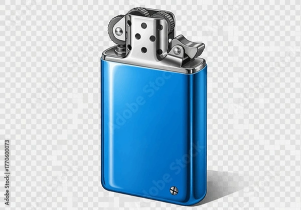 Fototapeta Blue Metallic Lighter with Silver Top and Flint Wheel Mechanism.