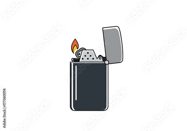 Fototapeta Classic Metal Lighter with Flame Illustration.