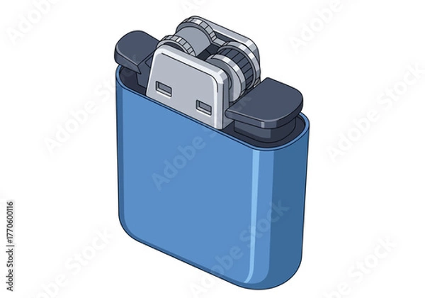 Fototapeta Blue Refillable Lighter with Metal Components Isometric View.