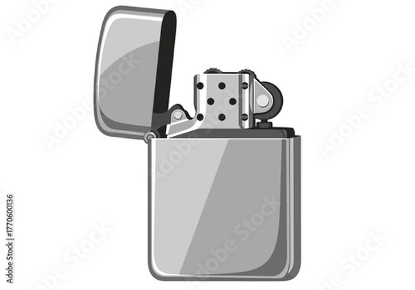 Fototapeta Open Silver Lighter with Flint Wheel Ignition.