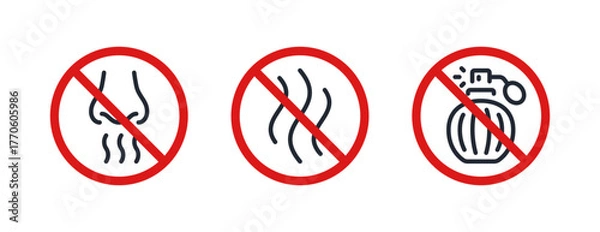 Fototapeta Anti bad smell, odor control, fragrance free editable stroke outline icons set isolated on white background flat vector illustration. Pixel perfect. 64 x 64.