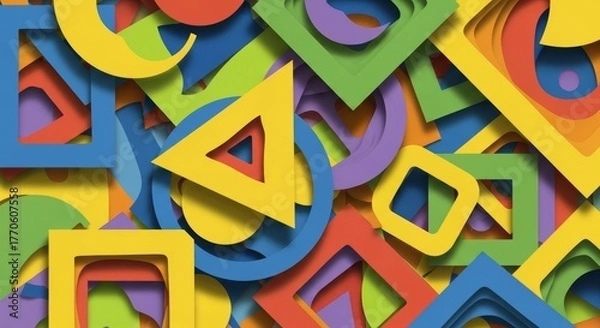 Fototapeta Bright overlapping paper cutout layers with shadows, modern geometric background, creative texture