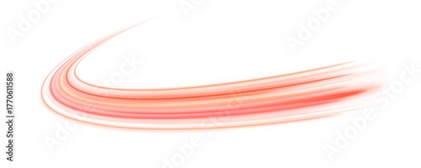 Obraz Curved speed lines and swirling neon effects on transparent PNG background. Neon stripes in the form of drill, turns and swirl. Illustration of high speed concept.