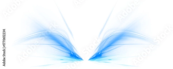 Obraz Elegant luminous ribbons move through blue space, visualizing wind, water, or data transfer. Minimalist abstract background for technology presentations. PNG
