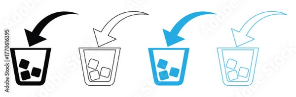 Obraz Cold drink, Milkshake, Frappe icon vector set. Silhouette of frappe symbol and sign. Vector illustration.Cooling down with ice cubes in a glass, refreshing drink,editable stroke