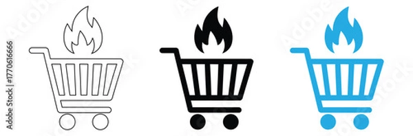 Obraz trolley and fire flame icon  hot sale symbol design element logo template vector eps 10,Hot deals now! Shopping carts on fire for big sale event,editable stroke
