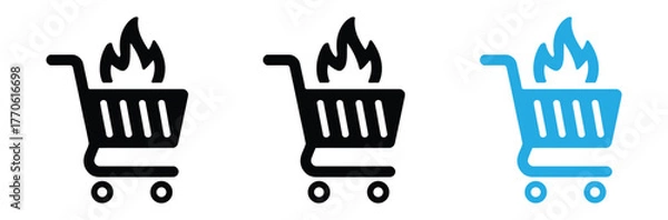 Obraz trolley and fire flame icon  hot sale symbol design element logo template vector eps 10,Hot deals now! Shopping carts on fire for big sale event,editable stroke