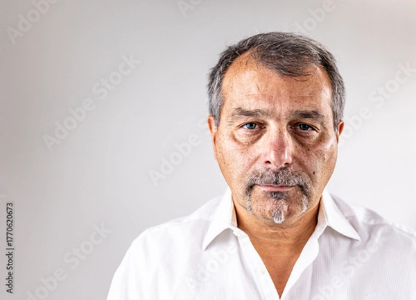 Fototapeta Close-up headshot highlights natural wrinkles, facial hair, and emotion, conveying authenticity, wisdom, and confidence in aging.