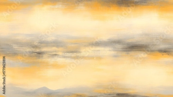 Fototapeta Abstract landscape painting features horizontal streaks of yellow and gray color washes