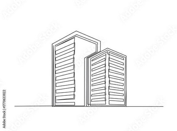 Fototapeta Building architectural in single outline illustration. Continuous line art drawing of building construction. Editable stroke.