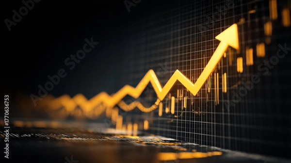 Fototapeta Gráfico com seta ascendente simbolizando crescimento financeiro, sucesso empresarial, desempenho positivo e evolução constante no mercado