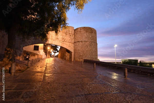 Fototapeta dusk of Gate of Saint Peter, Peñiscola;Castellon  de la Plana; Valencian community; Spain