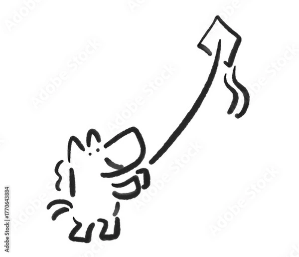 Fototapeta 墨絵の凧あげをする馬　正月素材・モノクロ