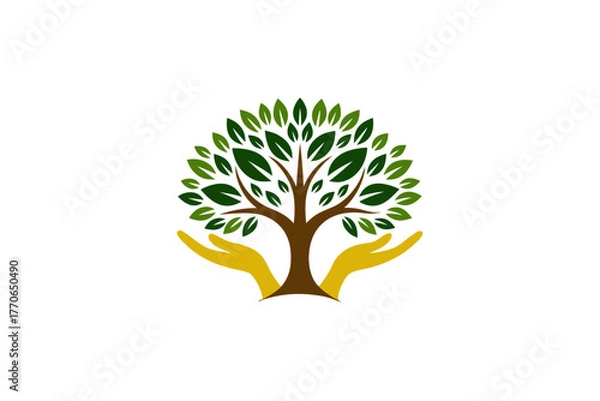 Obraz green tree with roots and hands