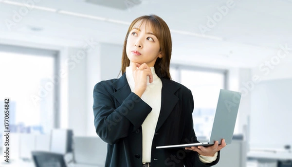 Fototapeta パソコンを持つ女性・ビジネスウーマン