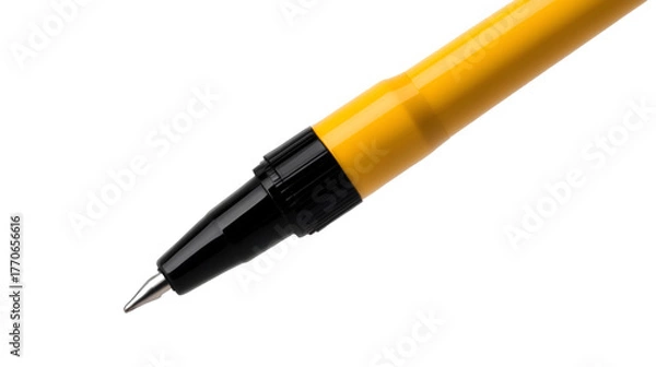 Fototapeta Close-up of Yellow Ballpoint Pen Tip Isolated on White