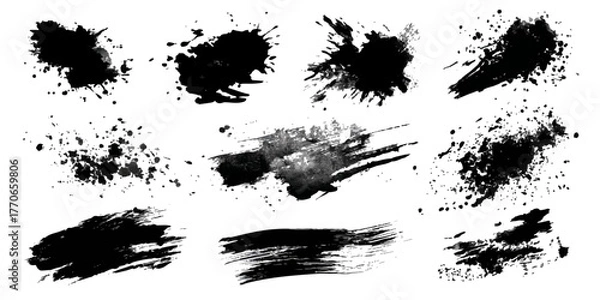 Fototapeta ink blots and splats. detailed ink splats Hyperrealistic Highly Detailed Isolated On Transparent Background	