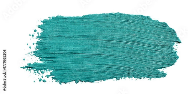 Fototapeta Textured teal green paint stroke with visible brush marks on a white background
