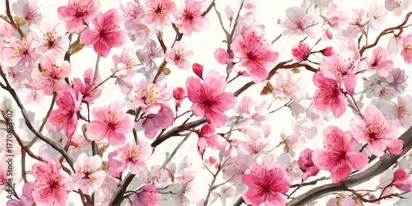 Fototapeta pink cherry blossom branches in full bloom seasonal springtime floral beauty nature pattern