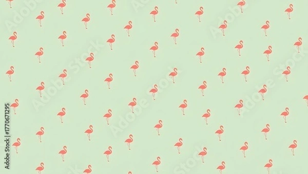 Obraz Cute seamless pattern of small pink flamingos on a light green background