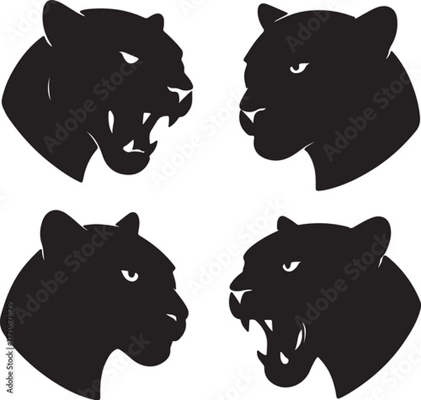 Obraz set of silhouette panther heads