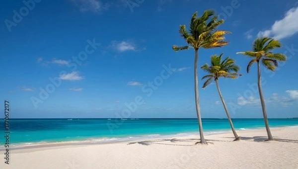 Obraz Tropical paradise beach with palm trees and turquoise ocean