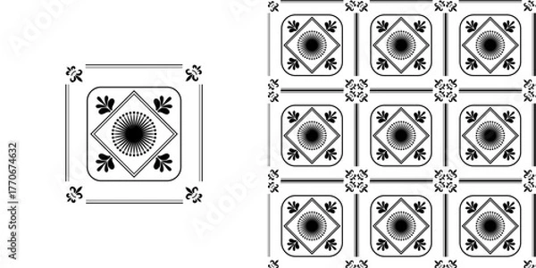 Fototapeta Seamless Floral Vector Pattern in Black and White