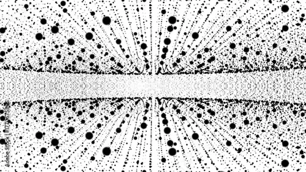 Fototapeta Halftone dotted background frame with particle matter, chaotic molecule waves, digital field in PNG format perfect banner for technology, medicine and presentations.