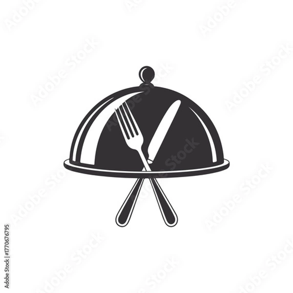 Obraz Cloche Dish with Fork and Knife Icon