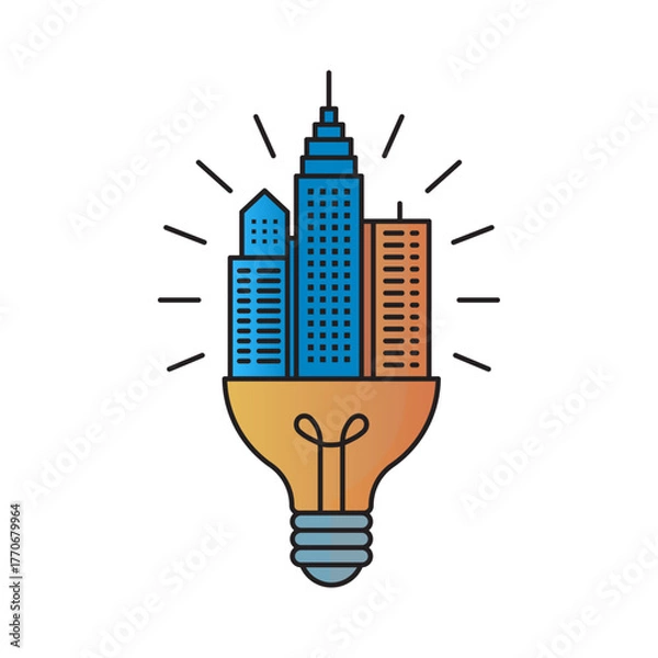 Obraz Construction Buildings in Lightbulb Idea Concept for Creative Urban Innovation and Energy Efficiency.
Flat Icon Design for Real Estate Business