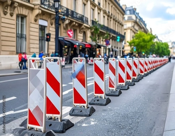 Obraz Parisian street with safety barriers