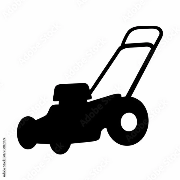 Fototapeta Simple black and white silhouette of a push lawn mower machine