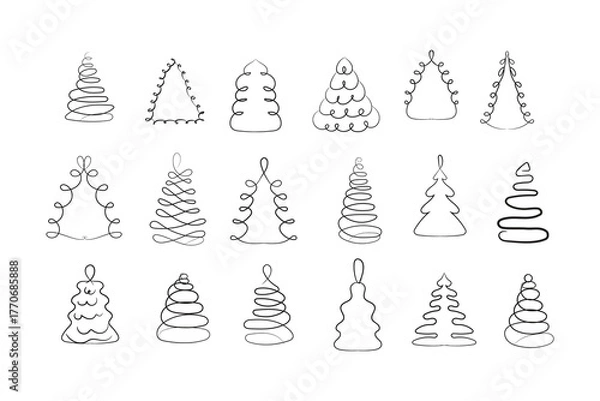 Obraz Christmas-tree outline, Evergreen Christmas tree icon vector. Festive Holiday Line Art Illustration.