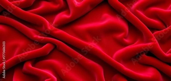 Fototapeta Luxurious deep crimson velvet fabric texture, rich folds and shadows, wallpaper, textile
