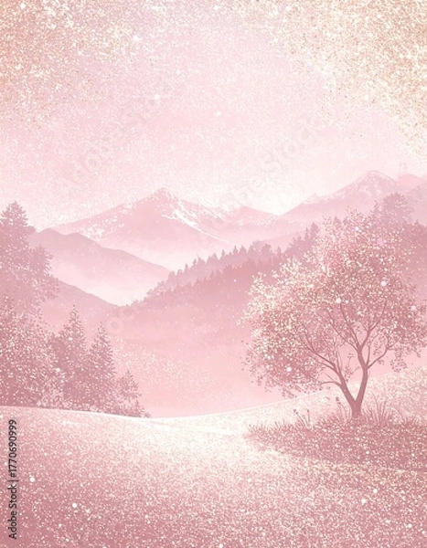 Obraz Pastel pink mountain landscape with glitter