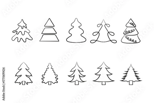 Obraz Christmas-tree outline, Evergreen Christmas tree icon vector. Festive Holiday Line Art Illustration.