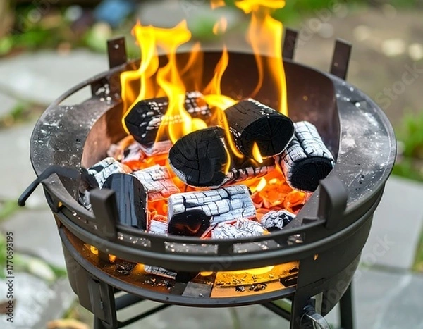 Obraz Outdoor charcoal grill with flames