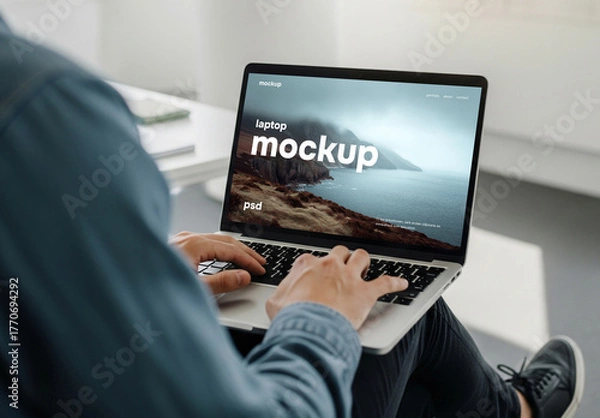 Obraz A man with a laptop mockup