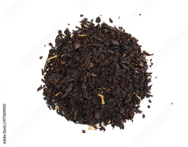 Obraz Pile of black tea isolated on white.
