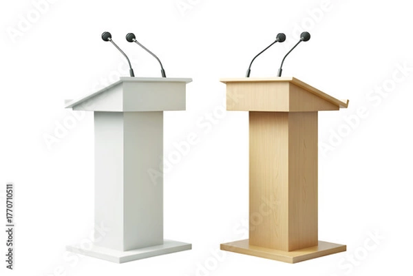 Fototapeta Podium debating speech lectern microphone discussion presentation speaking