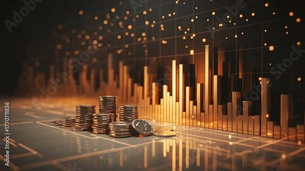 Fototapeta Digital 3D Business Visualization with Luminous Neon Graphs and Infographics