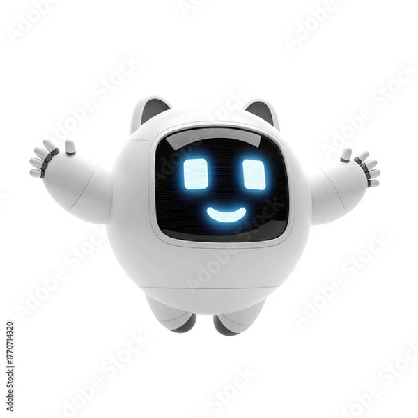 Fototapeta Robot waving friendly digital character cute futuristic android artificial intelligence