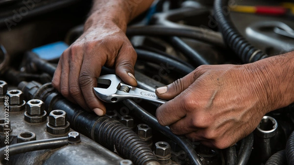 Fototapeta mechanic changing car engine