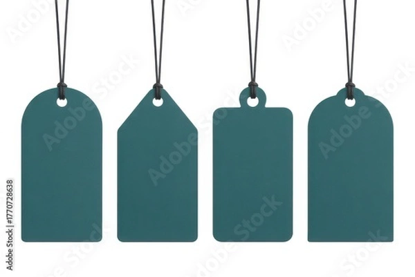 Fototapeta Teal Price Tags with Strings Isolated on White Background