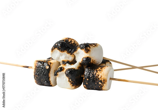 Fototapeta Perfectly toasted marshmallows on skewers ready to enjoy