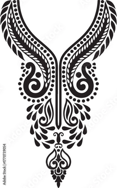 Fototapeta Black tribal tattoo vector silhouette of a swirling floral ornate cross pattern with a caduceus symbol illustration
