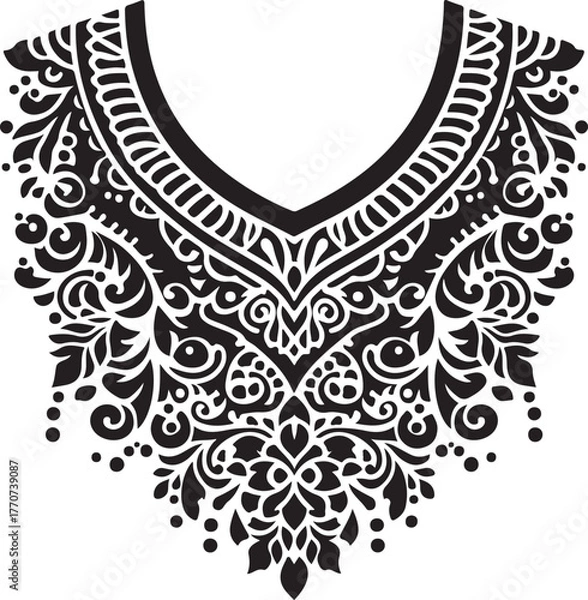 Fototapeta Black and white vintage floral lace pattern with butterfly silhouette for seamless vector design and baroque antique border illustration