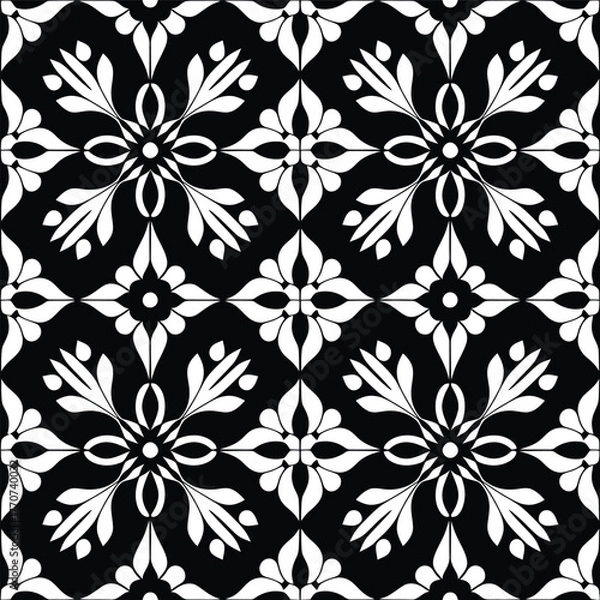 Obraz Elegant Black and White Floral Ornament Seamless Vector Pattern Design